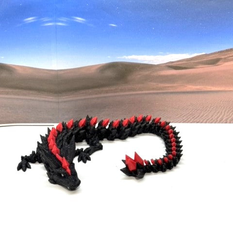 3D Printed Dragon with Egg, Articulated Black and Red Crystal Dragon, Fidget ADHD Dragon Toy - D022