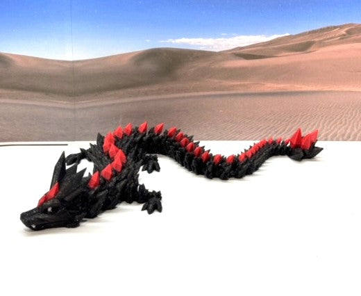 3D Printed Dragon with Egg, Articulated Black and Red Crystal Dragon, Fidget ADHD Dragon Toy - D022