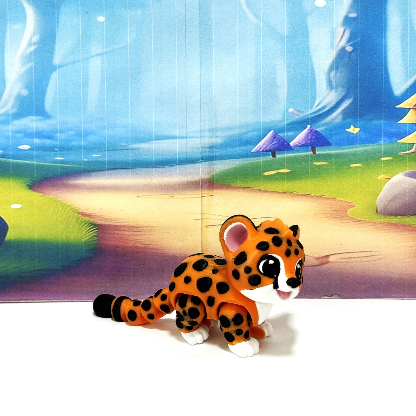Articulating 3D printed Baby Cheetah fidget Anxiety toy Ornament sculpture Gift for Animal Lovers Flexible Sensory Pet Custom Desk Decor