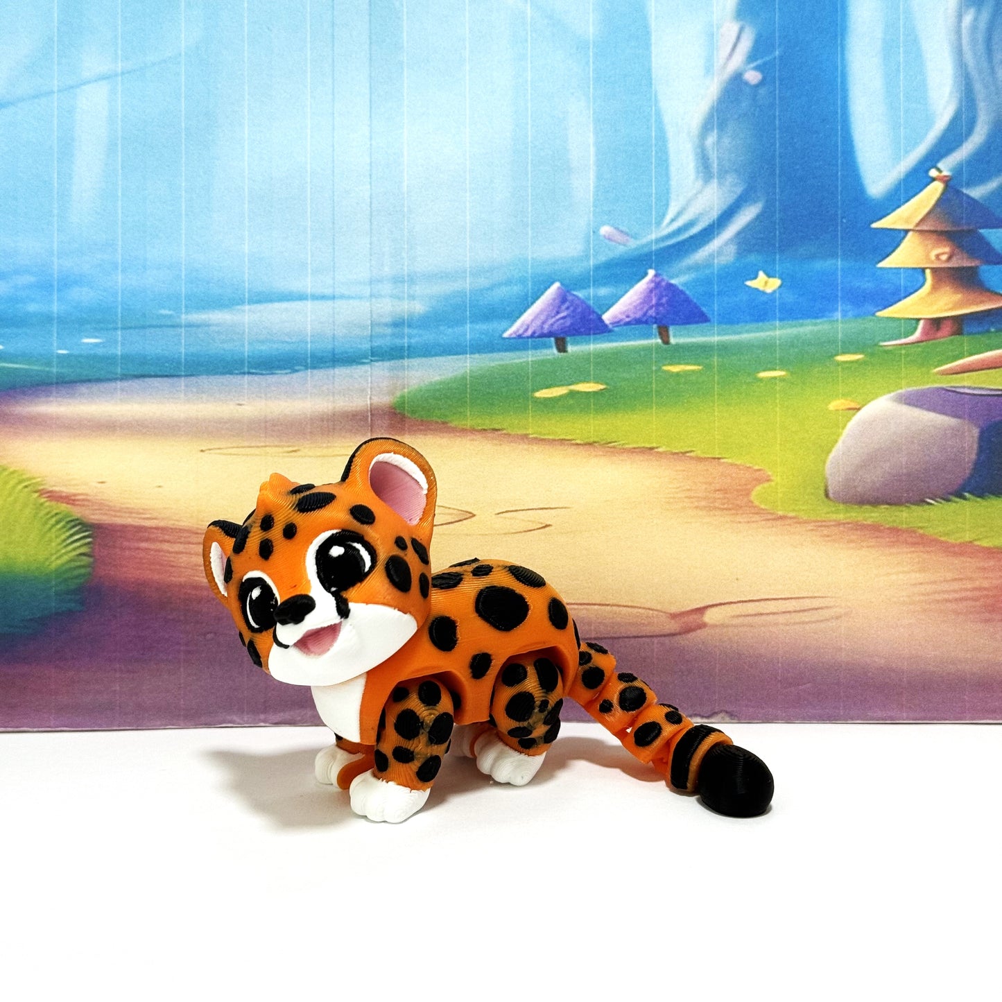 Articulating 3D printed Baby Cheetah fidget Anxiety toy Ornament sculpture Gift for Animal Lovers Flexible Sensory Pet Custom Desk Decor