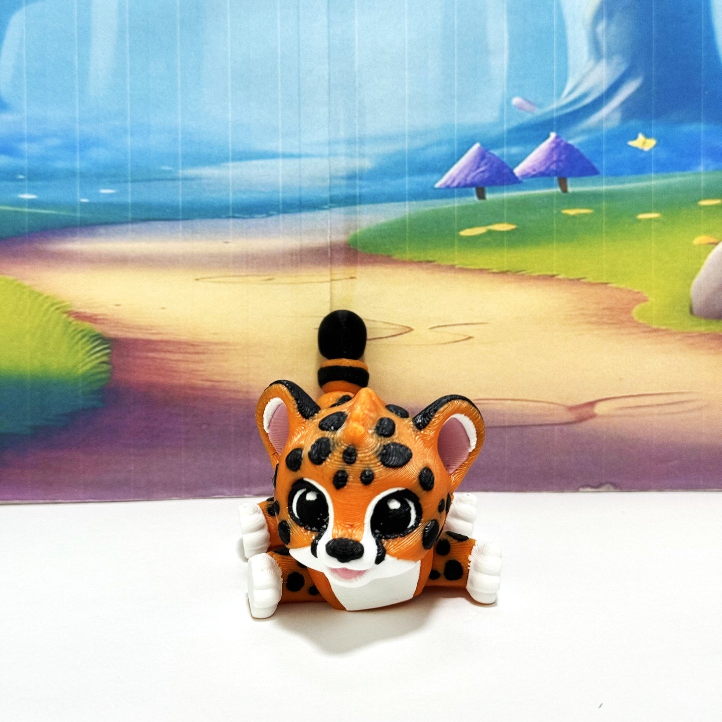 Articulating 3D printed Baby Cheetah fidget Anxiety toy Ornament sculpture Gift for Animal Lovers Flexible Sensory Pet Custom Desk Decor