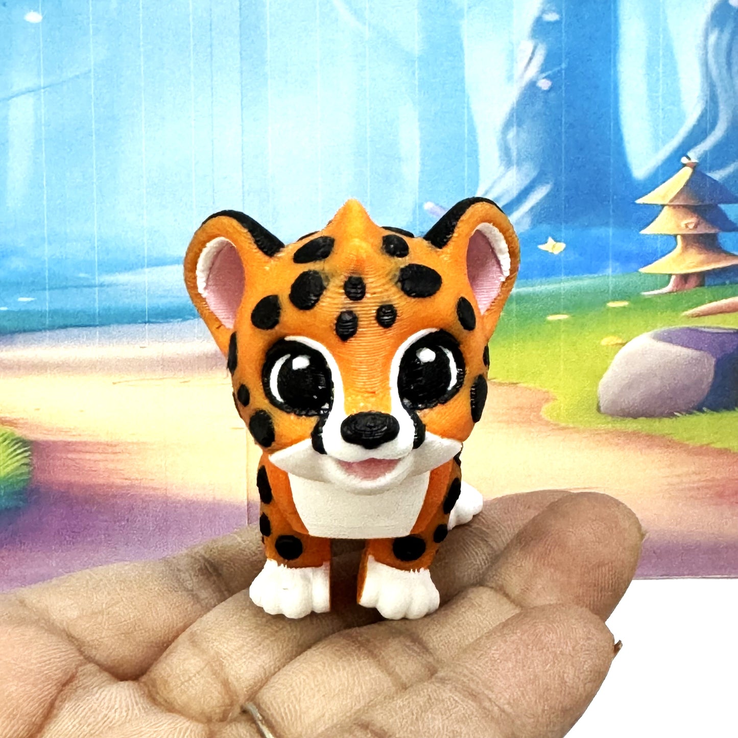 Articulating 3D printed Baby Cheetah fidget Anxiety toy Ornament sculpture Gift for Animal Lovers Flexible Sensory Pet Custom Desk Decor