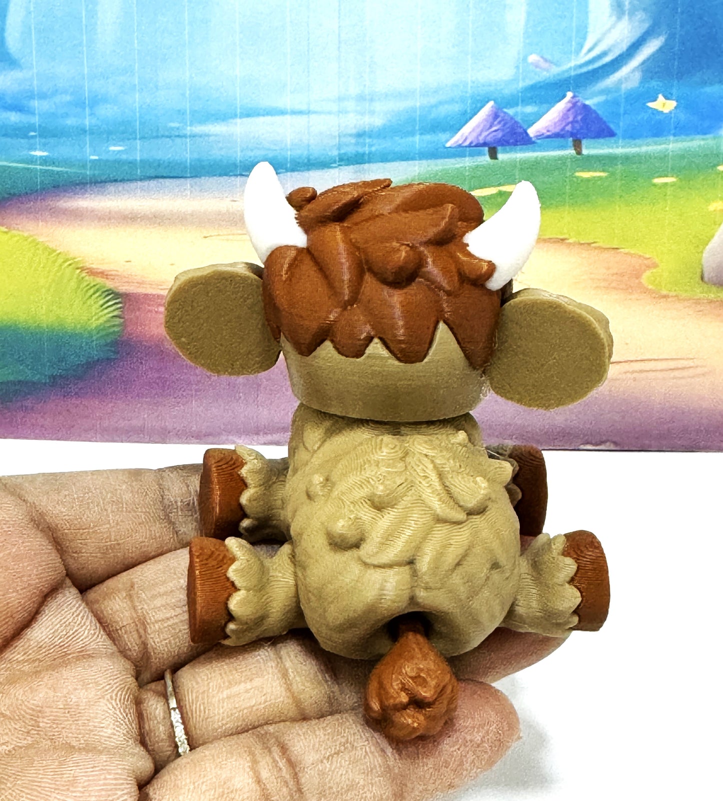 2pcs Cute 3D Printed Baby Highland Cow Figures, Articulated Farm Animal Fidget Toy Party Decorations BHC002-BROWN-PINK