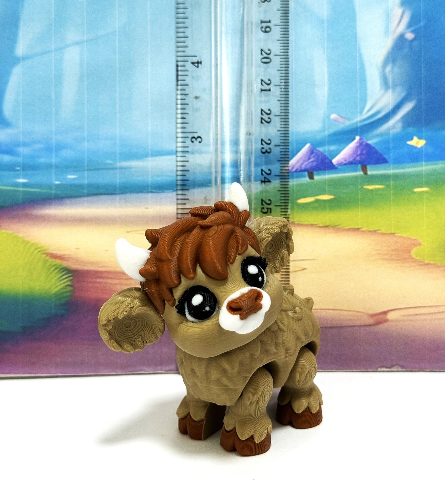 2pcs Cute 3D Printed Baby Highland Cow Figures, Articulated Farm Animal Fidget Toy Party Decorations BHC002-BROWN-PINK