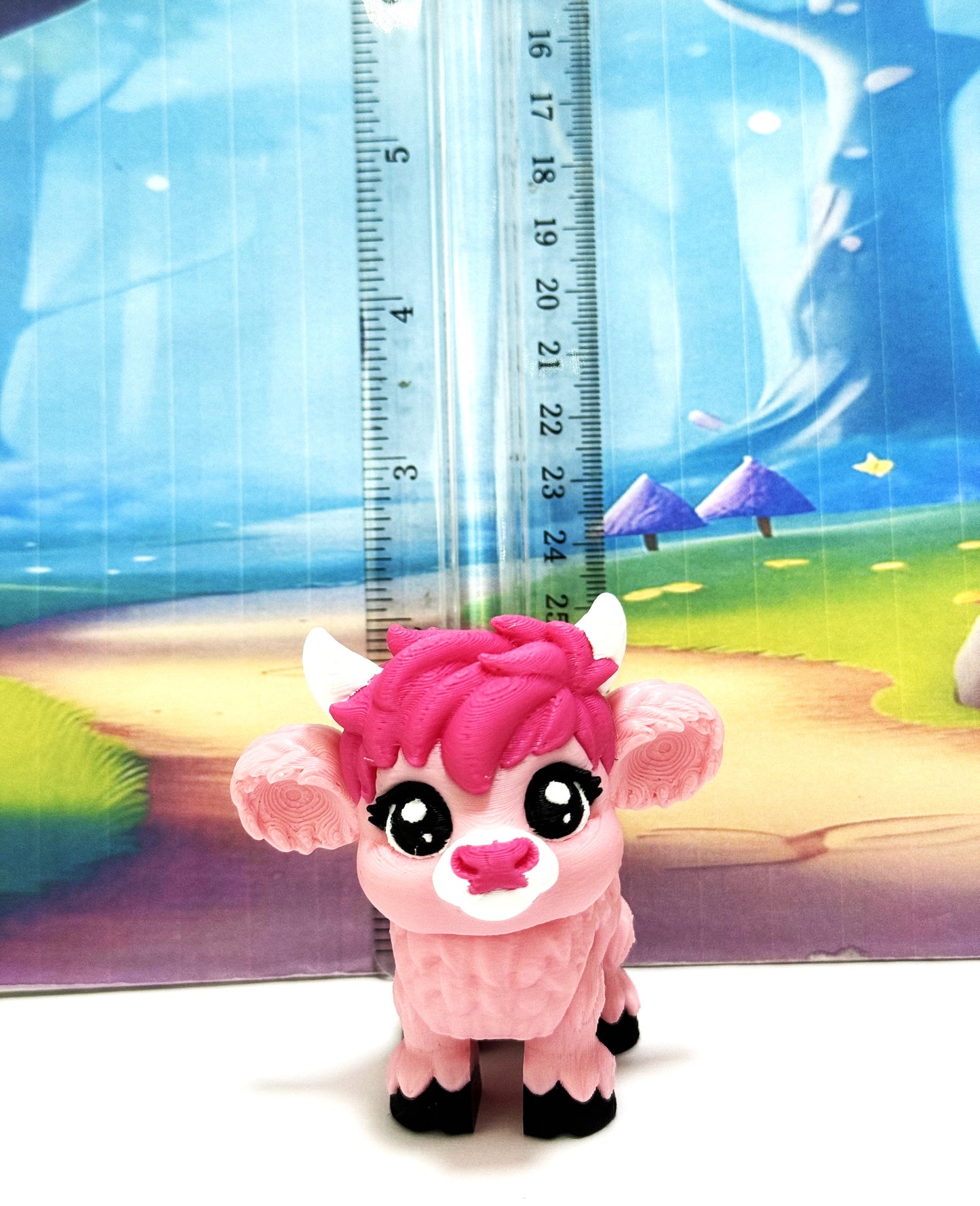 Cute 3D Printed Baby Highland Cow Figures, Articulated Farm Animal Fidget Toy Party Decorations BHC002-PINK