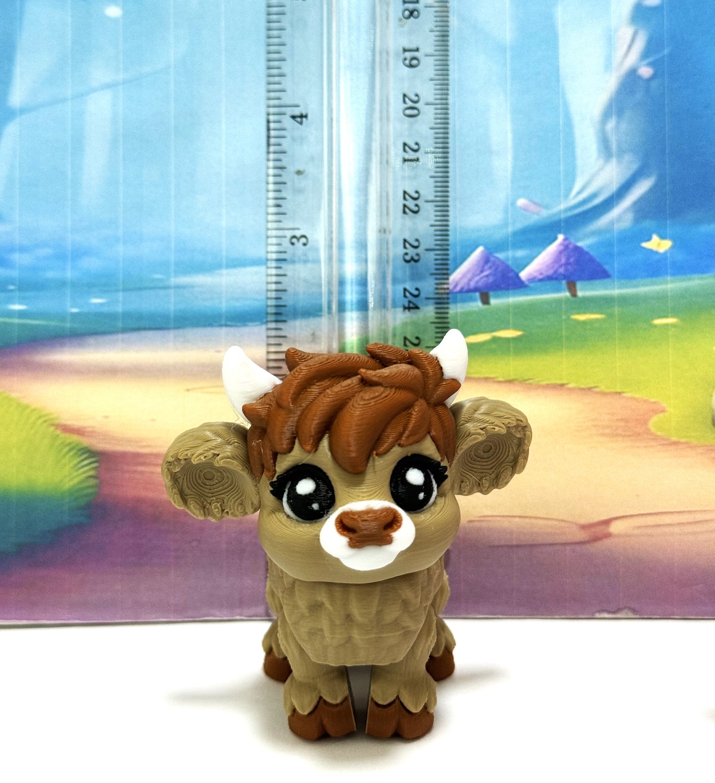 2pcs Cute 3D Printed Baby Highland Cow Figures, Articulated Farm Animal Fidget Toy Party Decorations BHC002-BROWN-PINK