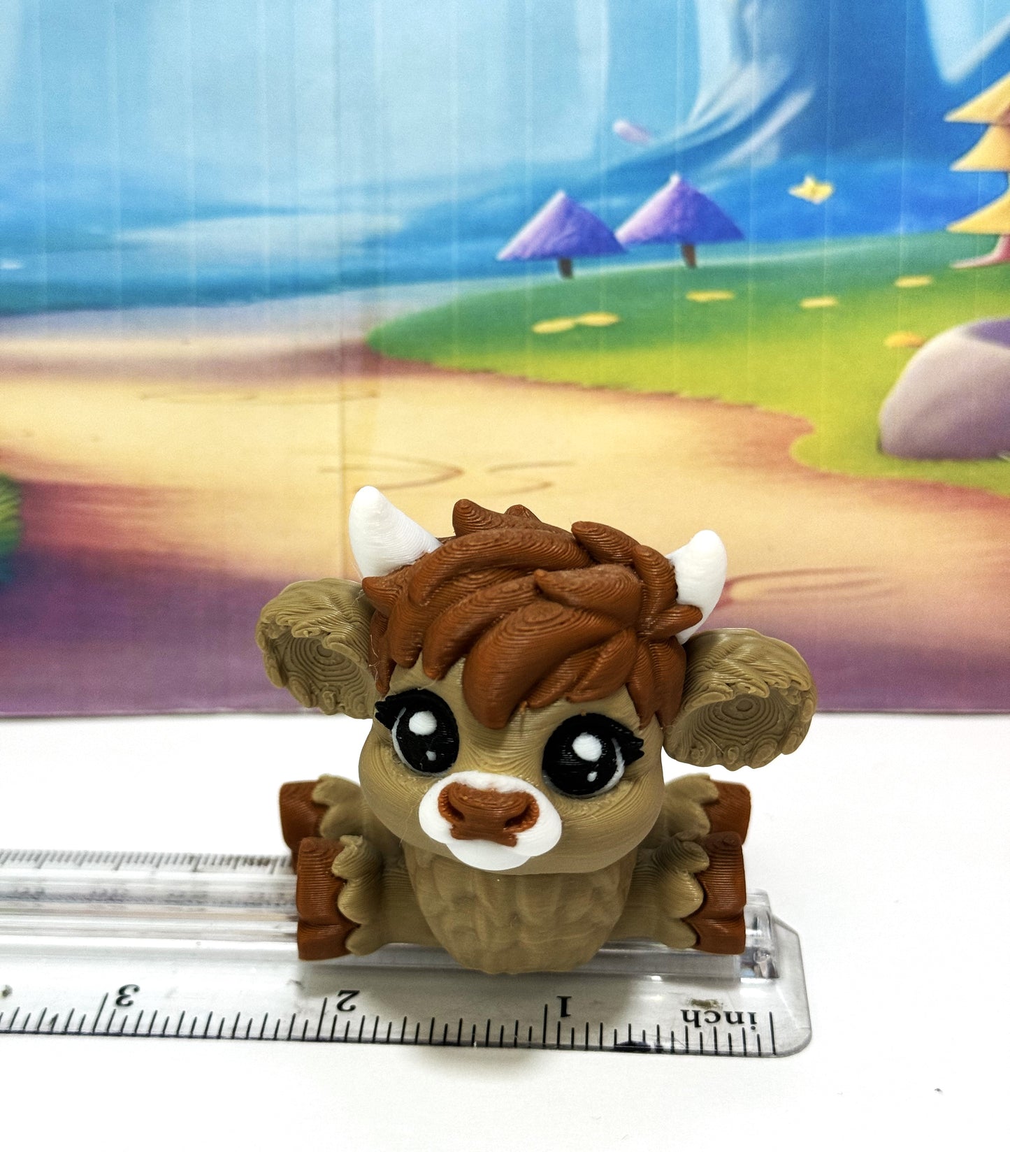 2pcs Cute 3D Printed Baby Highland Cow Figures, Articulated Farm Animal Fidget Toy Party Decorations BHC002-BROWN-PINK