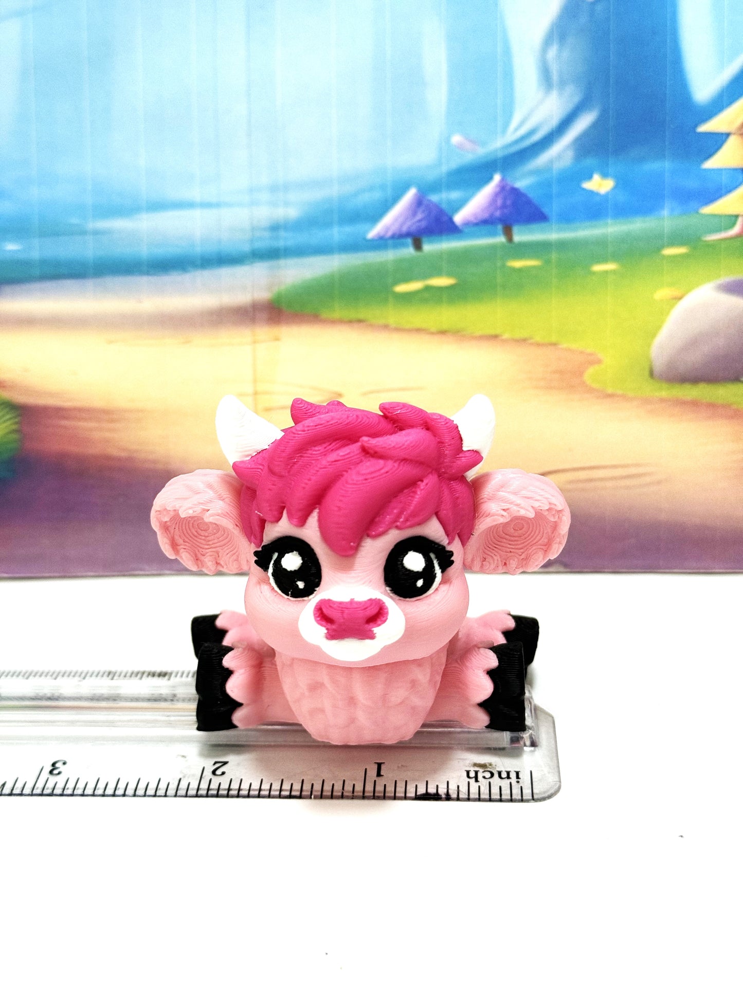 3D Printed Articulated Baby Highland Cow Figures, Farm Animal Fidget Toy Party Decorations BHC002-PINK-BLUEMC