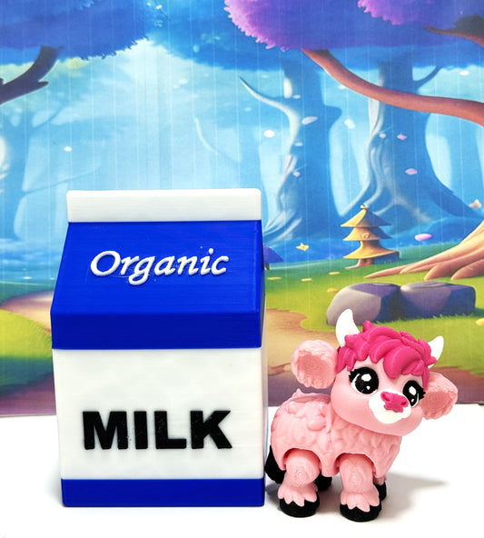 3D Printed Articulated Baby Highland Cow Figures, Farm Animal Fidget Toy Party Decorations BHC002-PINK-BLUEMC