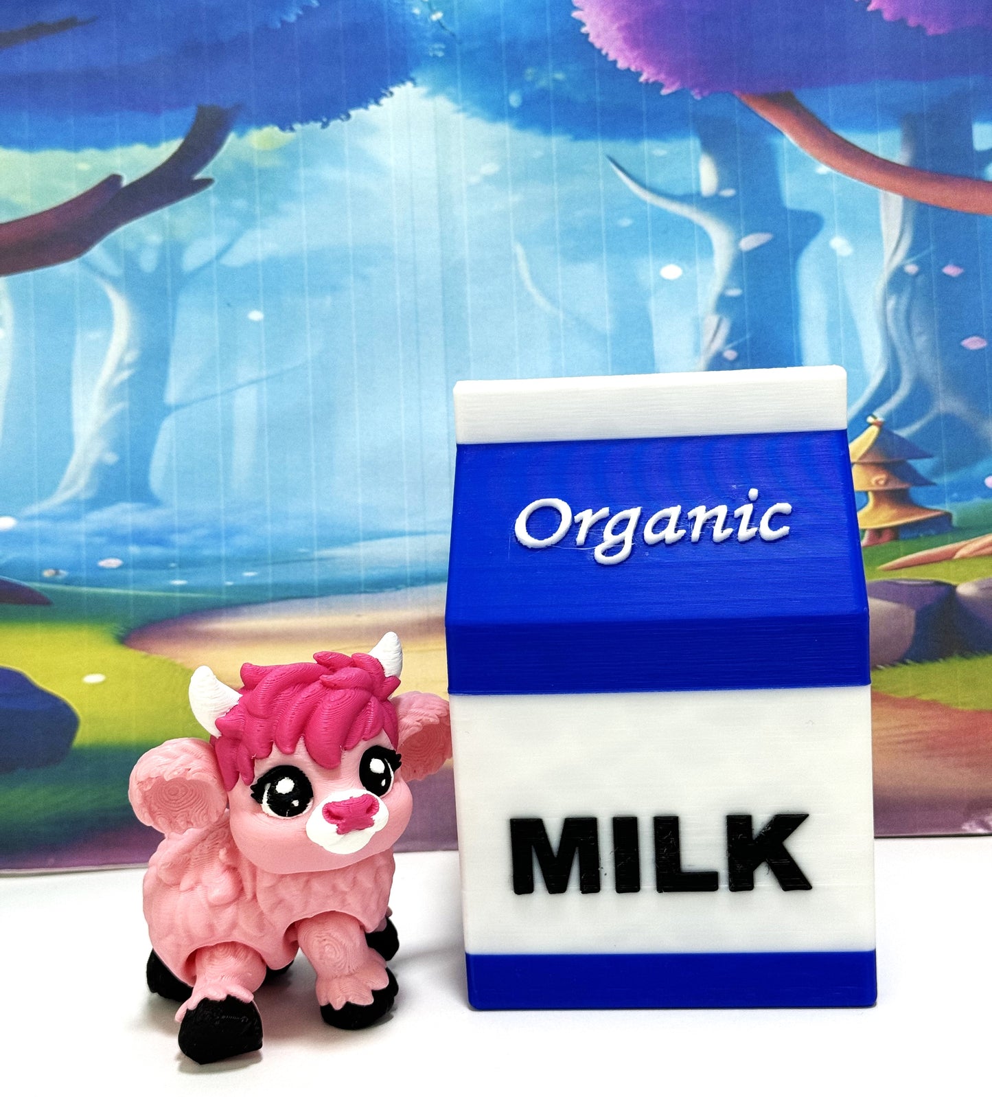 3D Printed Articulated Baby Highland Cow Figures, Farm Animal Fidget Toy Party Decorations BHC002-PINK-BLUEMC