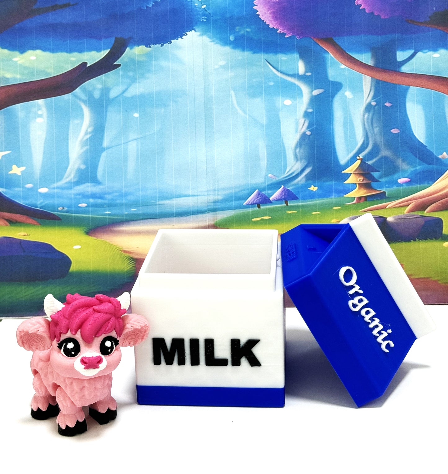 3D Printed Articulated Baby Highland Cow Figures, Farm Animal Fidget Toy Party Decorations BHC002-PINK-BLUEMC