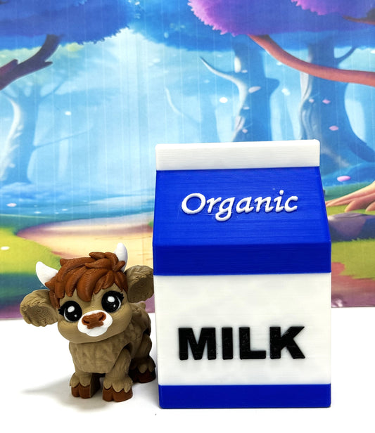 3D Printed Articulated Baby Highland Cow Figures, Farm Animal Fidget Toy Party Decorations BHC002-BROWN-BLUEMC