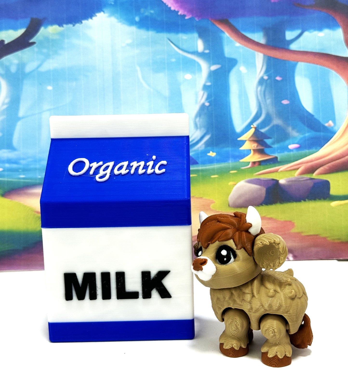 3D Printed Articulated Baby Highland Cow Figures, Farm Animal Fidget Toy Party Decorations BHC002-BROWN-BLUEMC