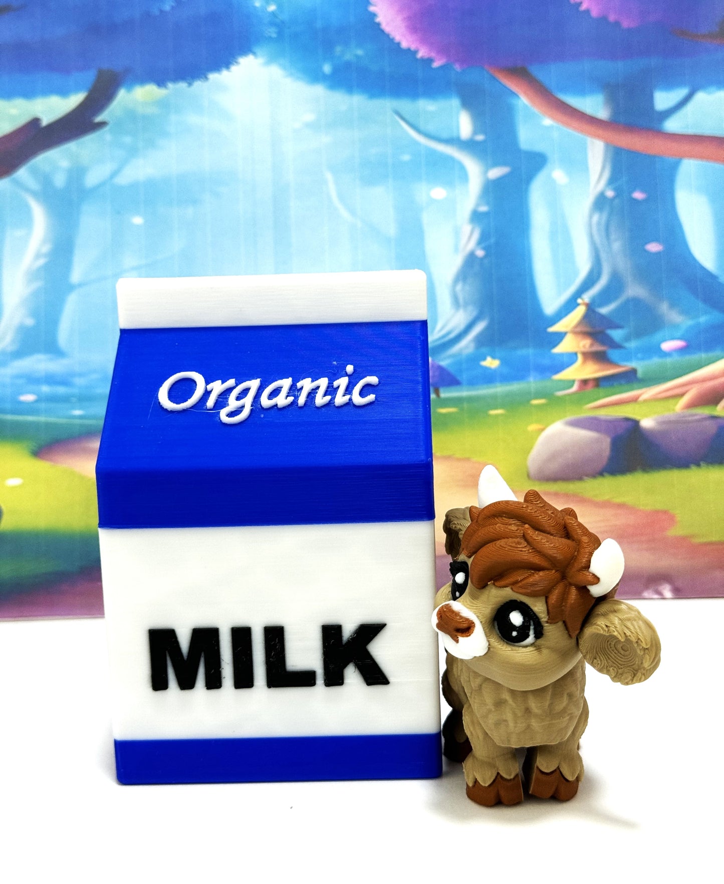 3D Printed Articulated Baby Highland Cow Figures, Farm Animal Fidget Toy Party Decorations BHC002-BROWN-BLUEMC