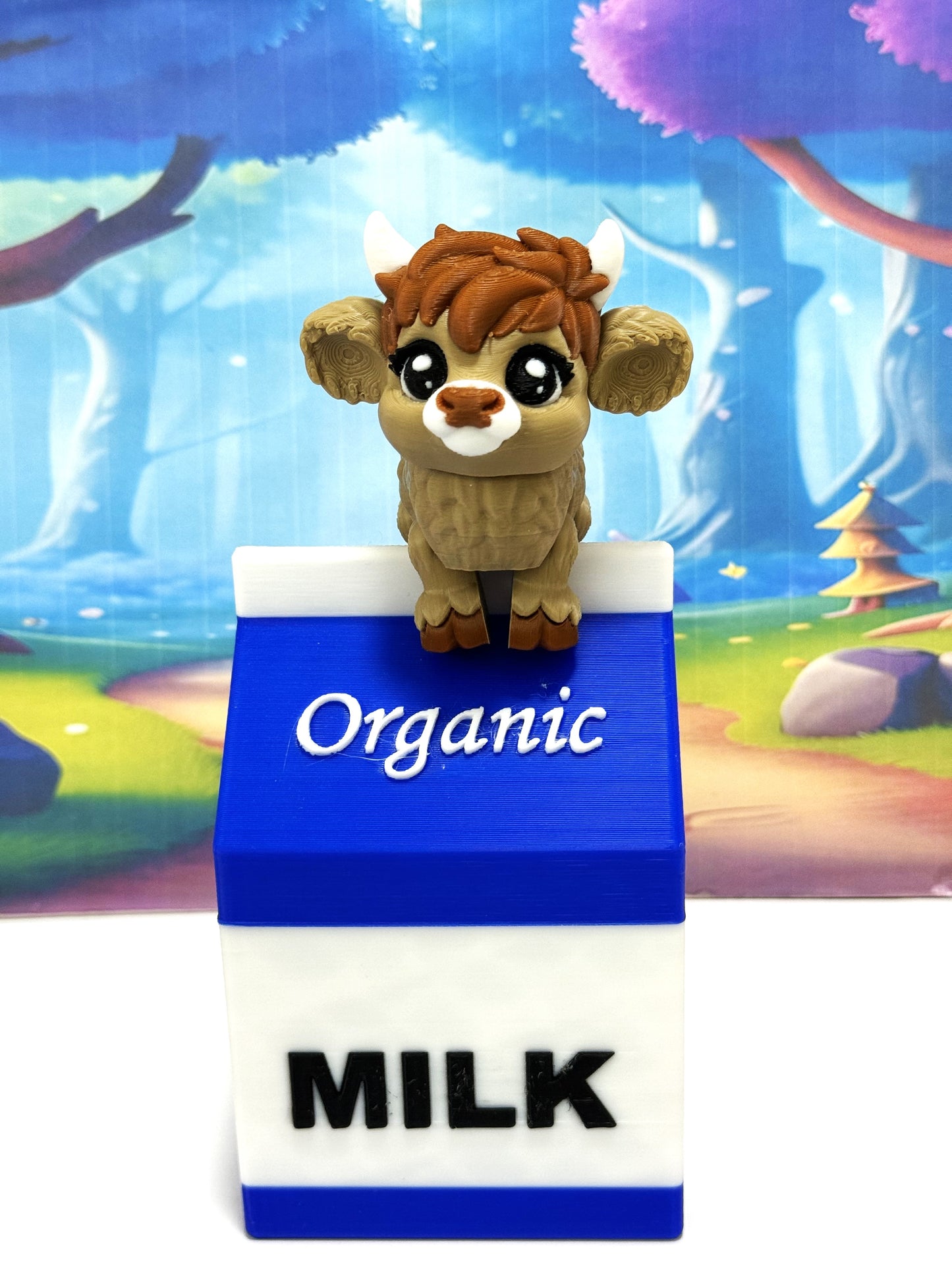 3D Printed Articulated Baby Highland Cow Figures, Farm Animal Fidget Toy Party Decorations BHC002-BROWN-BLUEMC