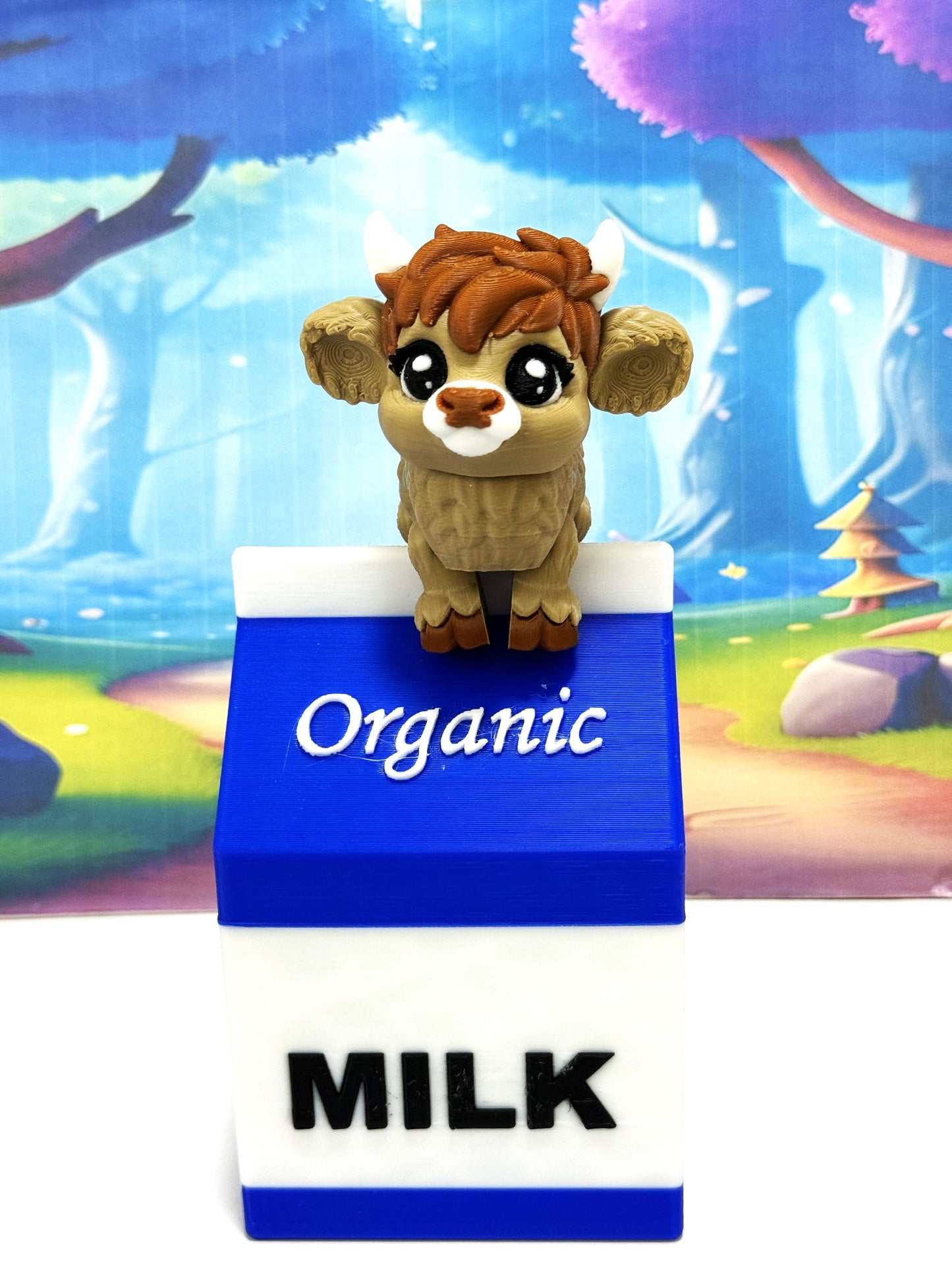 3D Printed Articulated Baby Highland Cow Figures, Farm Animal Fidget Toy Party Decorations BHC002-BROWN-BLUEMC