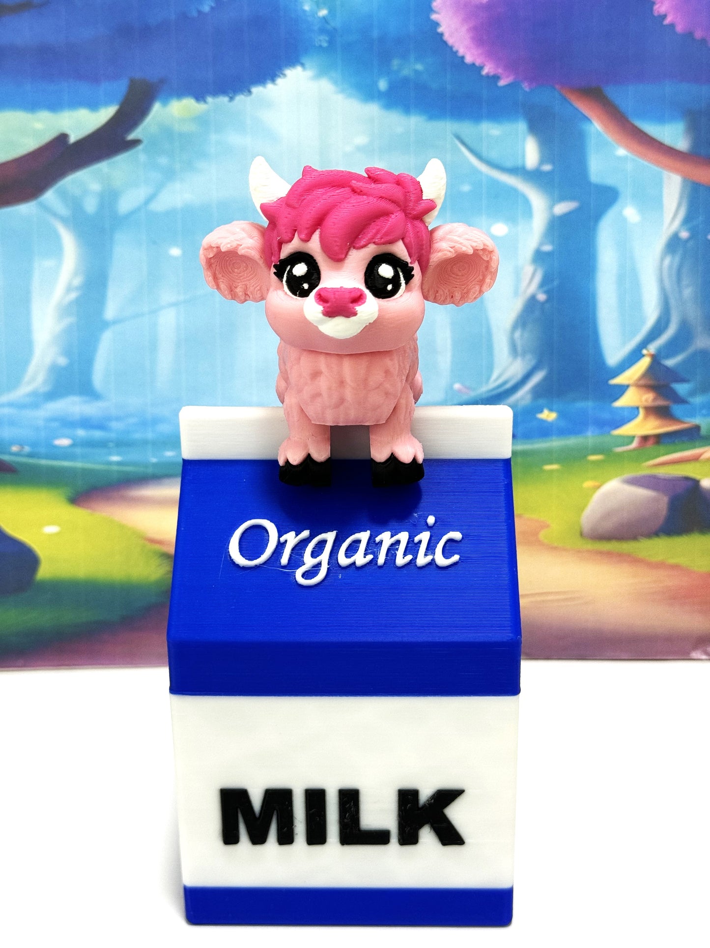 3D Printed Articulated Baby Highland Cow Figures, Farm Animal Fidget Toy Party Decorations BHC002-PINK-BLUEMC