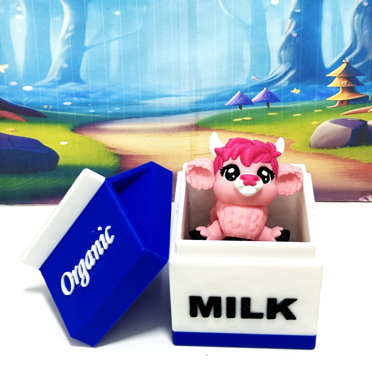 3D Printed Articulated Baby Highland Cow Figures, Farm Animal Fidget Toy Party Decorations BHC002-PINK-BLUEMC