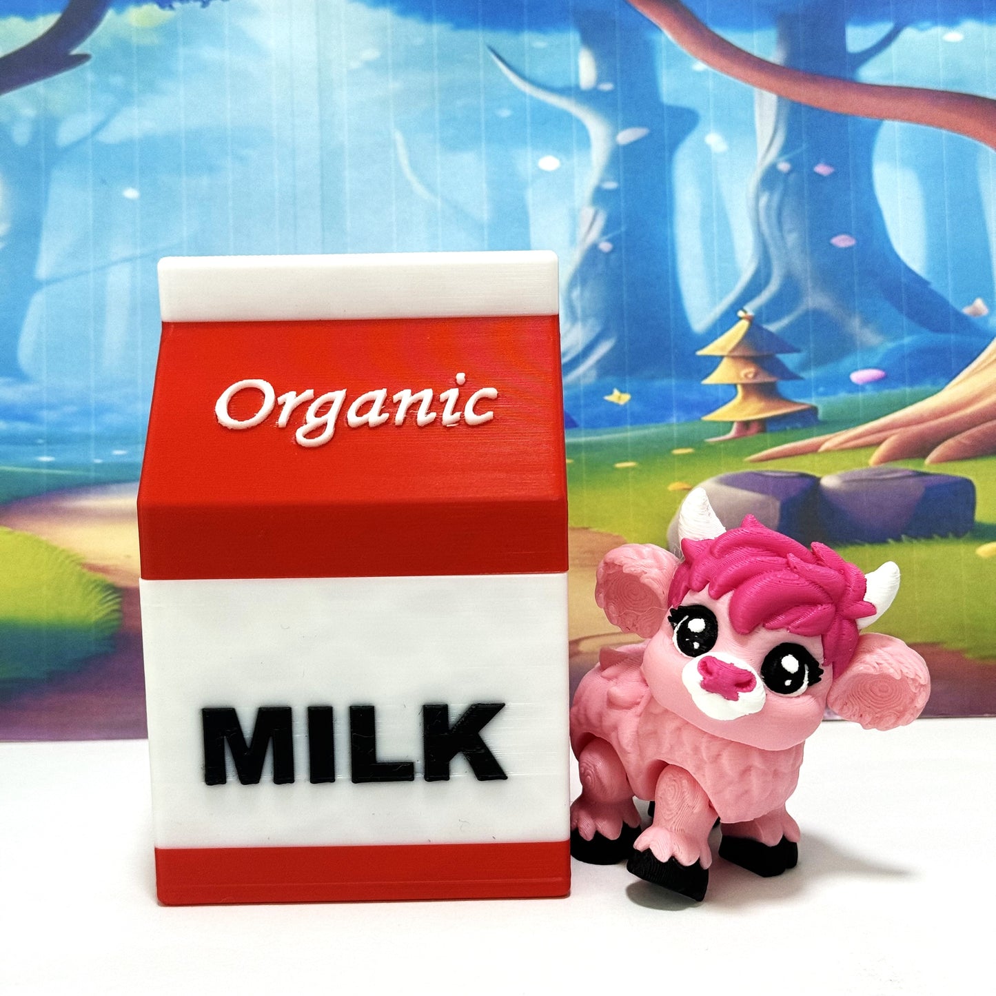 3D Printed Articulated Baby Highland Cow Figures, Farm Animal Fidget Toy Party Decorations BHC002-PINK-REDMC