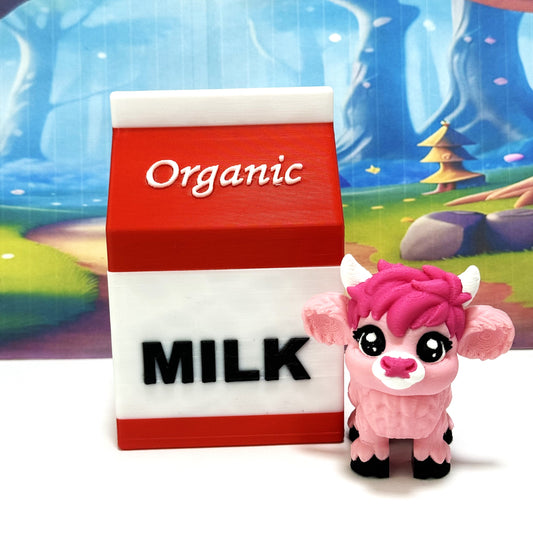 3D Printed Articulated Baby Highland Cow Figures, Farm Animal Fidget Toy Party Decorations BHC002-PINK-REDMC