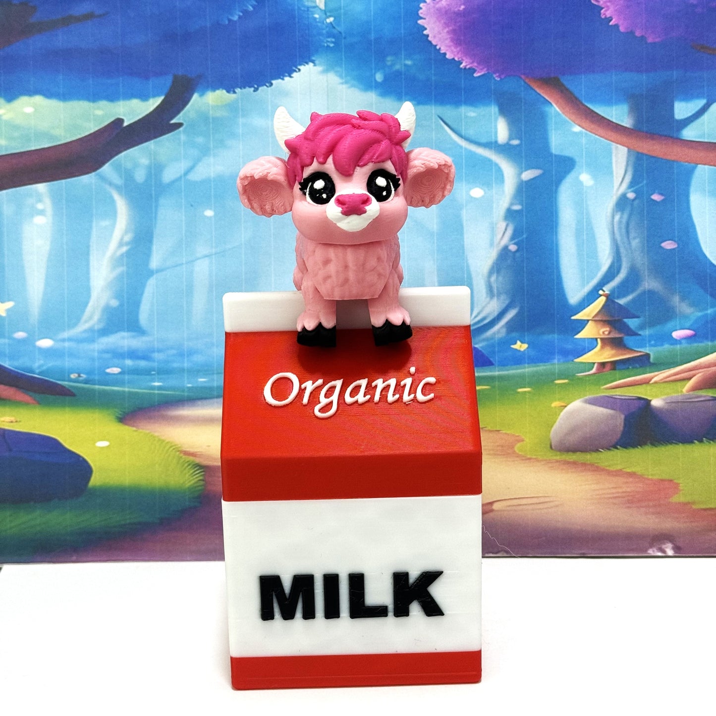 3D Printed Articulated Baby Highland Cow Figures, Farm Animal Fidget Toy Party Decorations BHC002-PINK-REDMC