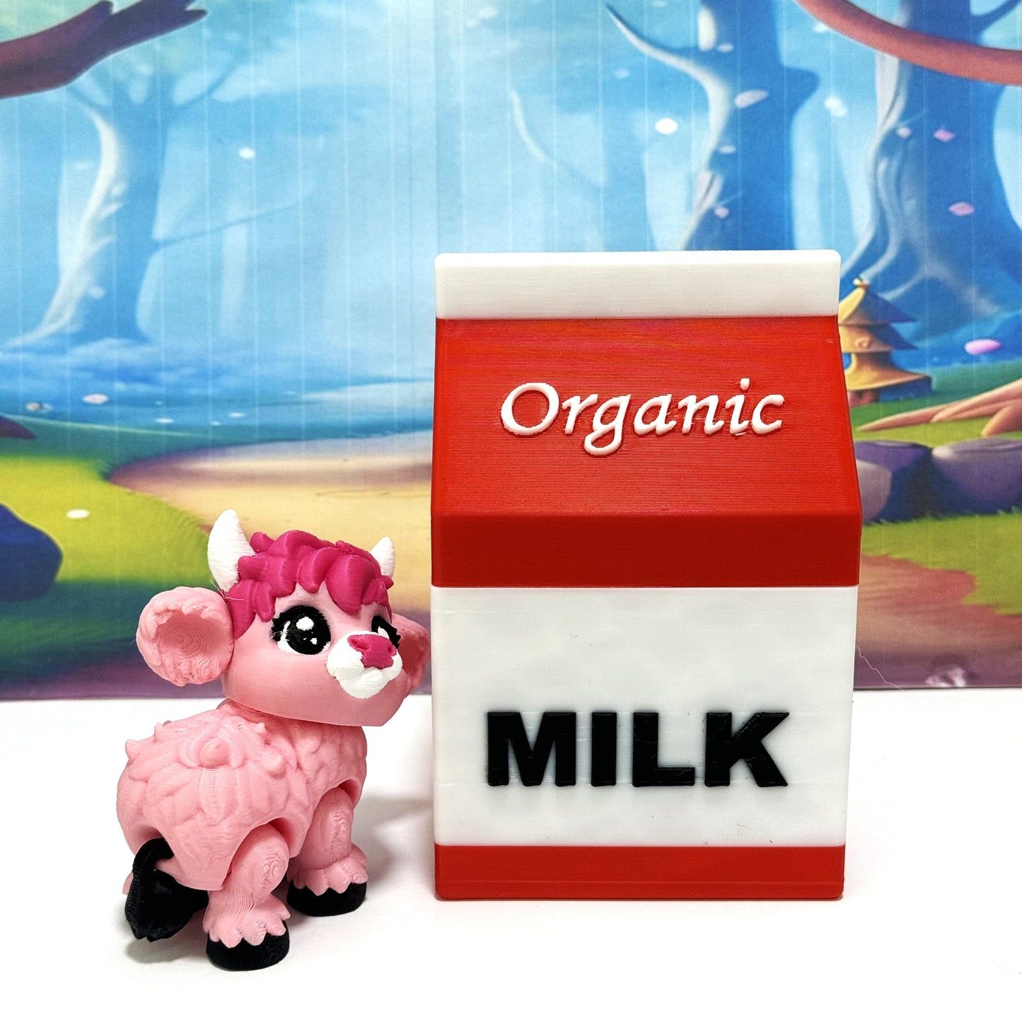 3D Printed Articulated Baby Highland Cow Figures, Farm Animal Fidget Toy Party Decorations BHC002-PINK-REDMC