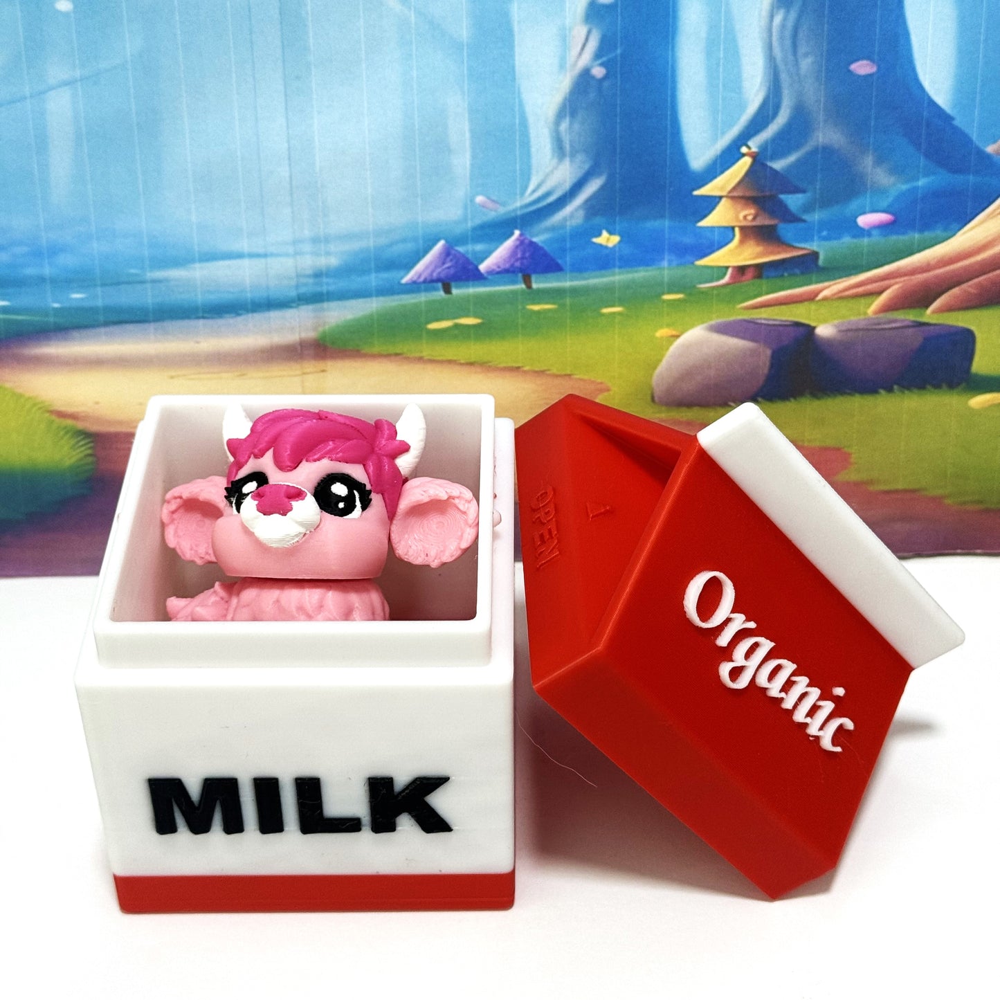 3D Printed Articulated Baby Highland Cow Figures, Farm Animal Fidget Toy Party Decorations BHC002-PINK-REDMC