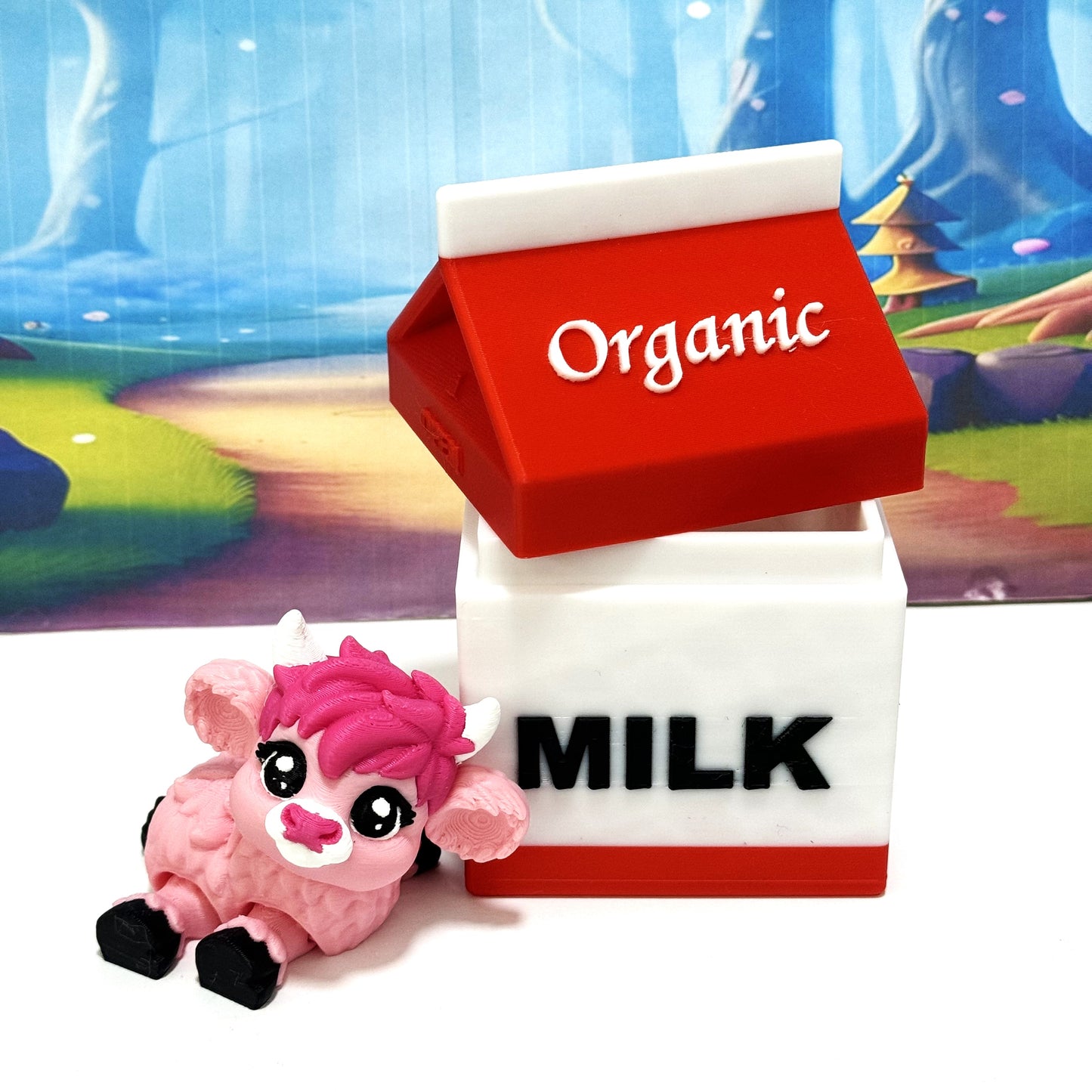3D Printed Articulated Baby Highland Cow Figures, Farm Animal Fidget Toy Party Decorations BHC002-PINK-REDMC