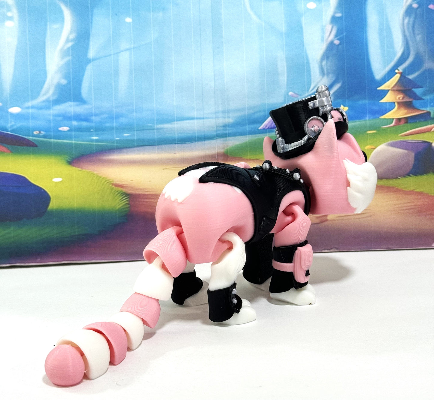 3D Printed Articulated Striped Cat or Steampunk Cat Figurine, 8 Inches Posable Cat Figure ASPCAT-PINK