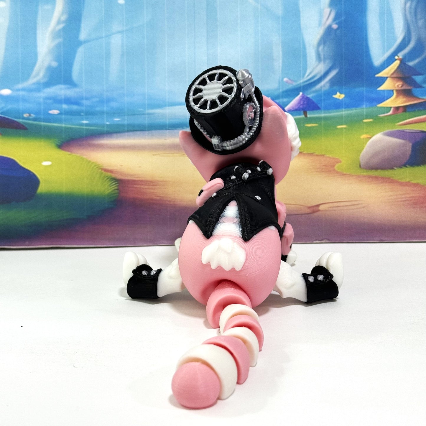 3D Printed Articulated Striped Cat or Steampunk Cat Figurine, 8 Inches Posable Cat Figure ASPCAT-PINK