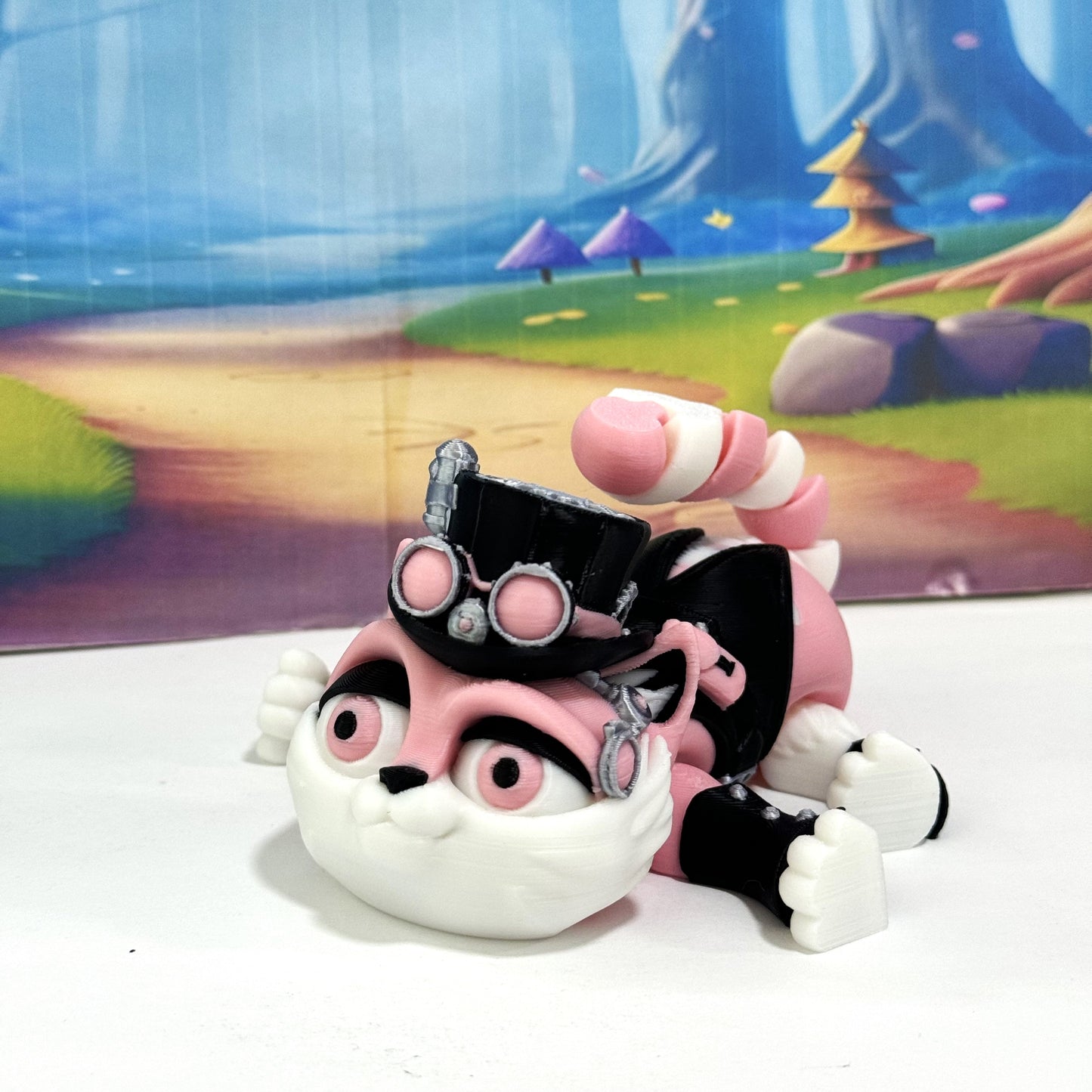 3D Printed Articulated Striped Cat or Steampunk Cat Figurine, 8 Inches Posable Cat Figure ASPCAT-PINK