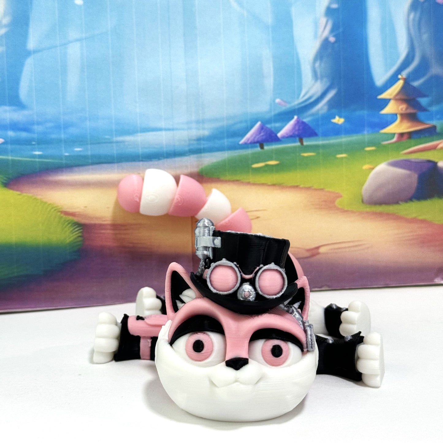3D Printed Articulated Striped Cat or Steampunk Cat Figurine, 8 Inches Posable Cat Figure ASPCAT-PINK