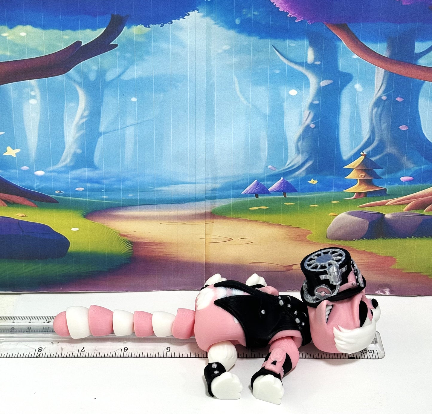 3D Printed Articulated Striped Cat or Steampunk Cat Figurine, 8 Inches Posable Cat Figure ASPCAT-PINK