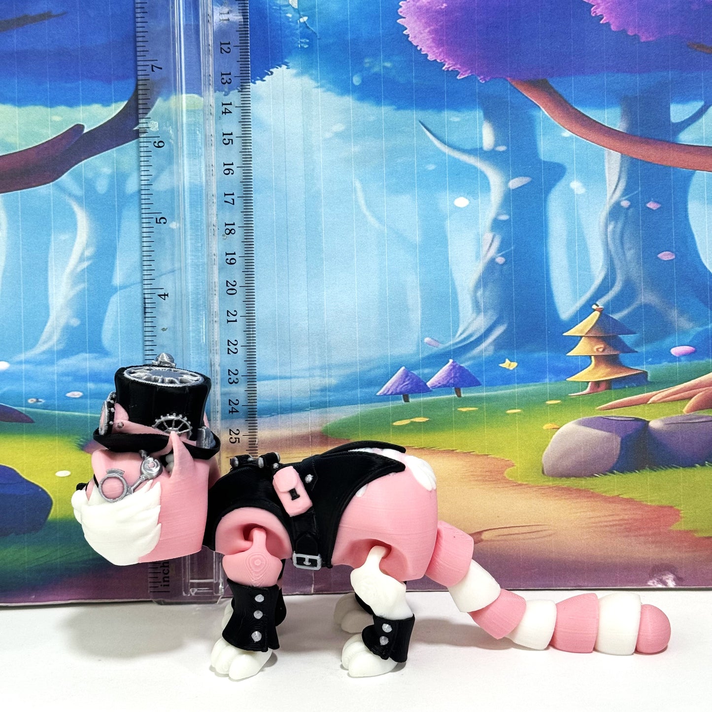 3D Printed Articulated Striped Cat or Steampunk Cat Figurine, 8 Inches Posable Cat Figure ASPCAT-PINK