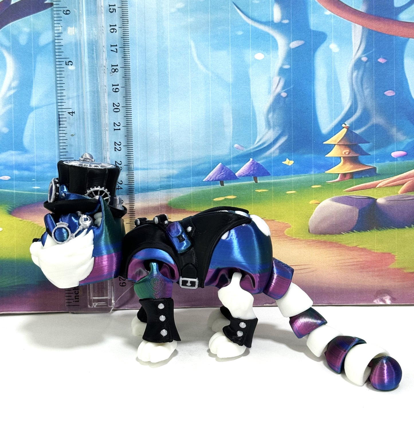 3D Printed Articulated Striped Cat or Steampunk Cat Figurine, Posable Cat Figure ASPCAT-RGB