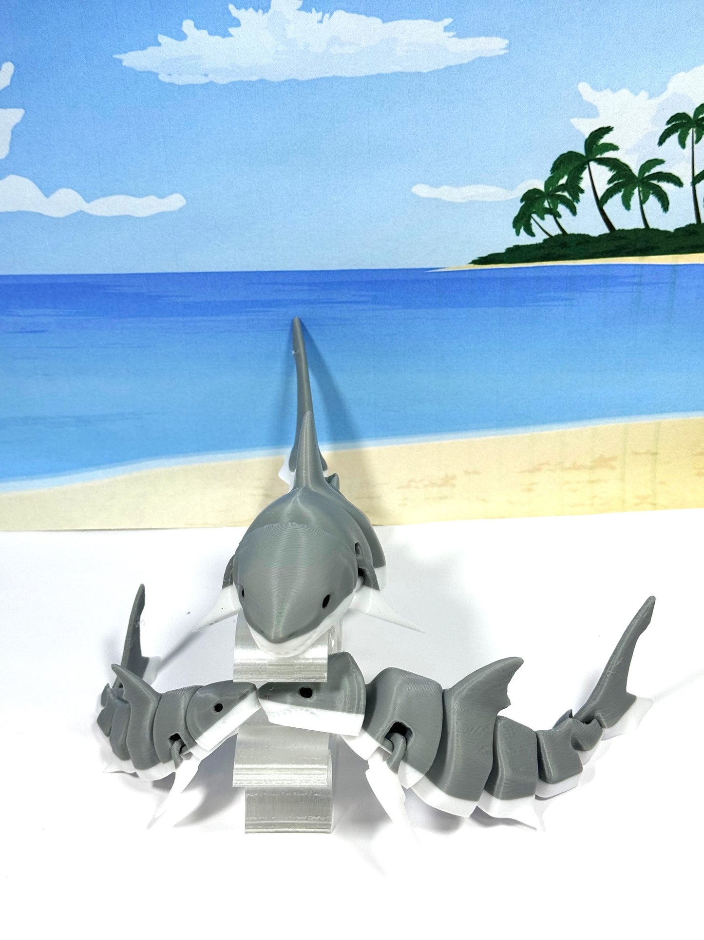 3pcs 3D Printed Sharks, Small Medium Large Articulated Shark Toy, Sea Creatures Fidget Toy, Executive Desk Decor- ASHARK-SET-GRAY