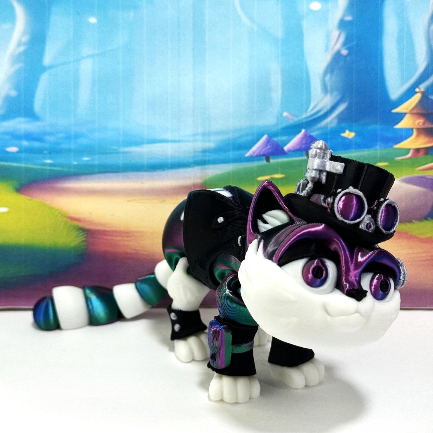3D Printed Articulated Striped Cat or Steampunk Cat Figurine, Posable Cat Figure ASPCAT-RGB
