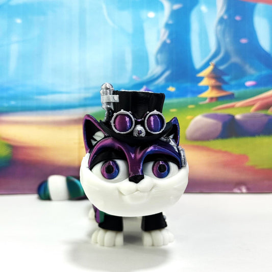 3D Printed Articulated Striped Cat or Steampunk Cat Figurine, Posable Cat Figure ASPCAT-RGB