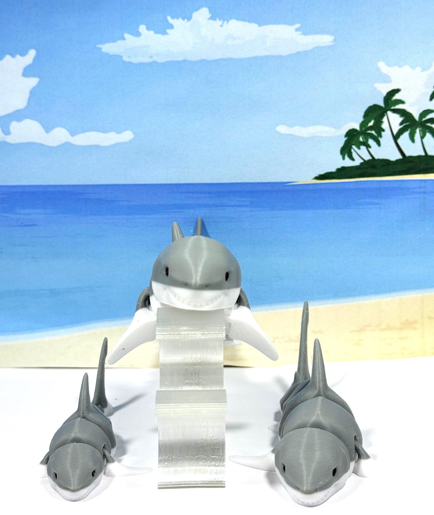 3pcs 3D Printed Sharks, Small Medium Large Articulated Shark Toy, Sea Creatures Fidget Toy, Executive Desk Decor- ASHARK-SET-GRAY