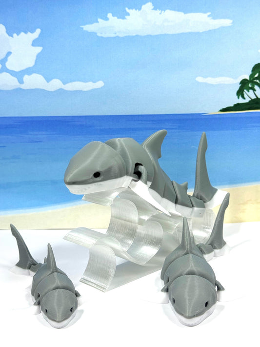 3pcs 3D Printed Sharks, Small Medium Large Articulated Shark Toy, Sea Creatures Fidget Toy, Executive Desk Decor- ASHARK-SET-GRAY