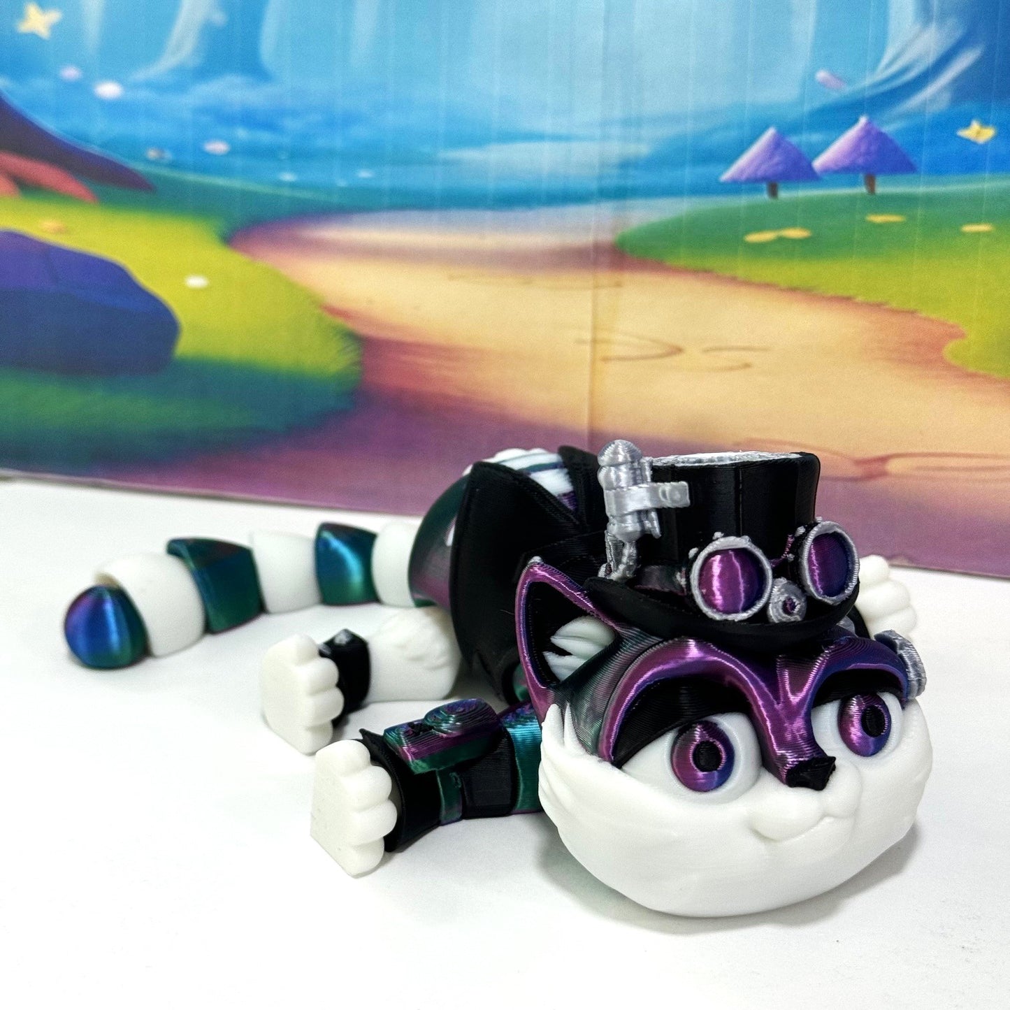 3D Printed Articulated Striped Cat or Steampunk Cat Figurine, Posable Cat Figure ASPCAT-RGB