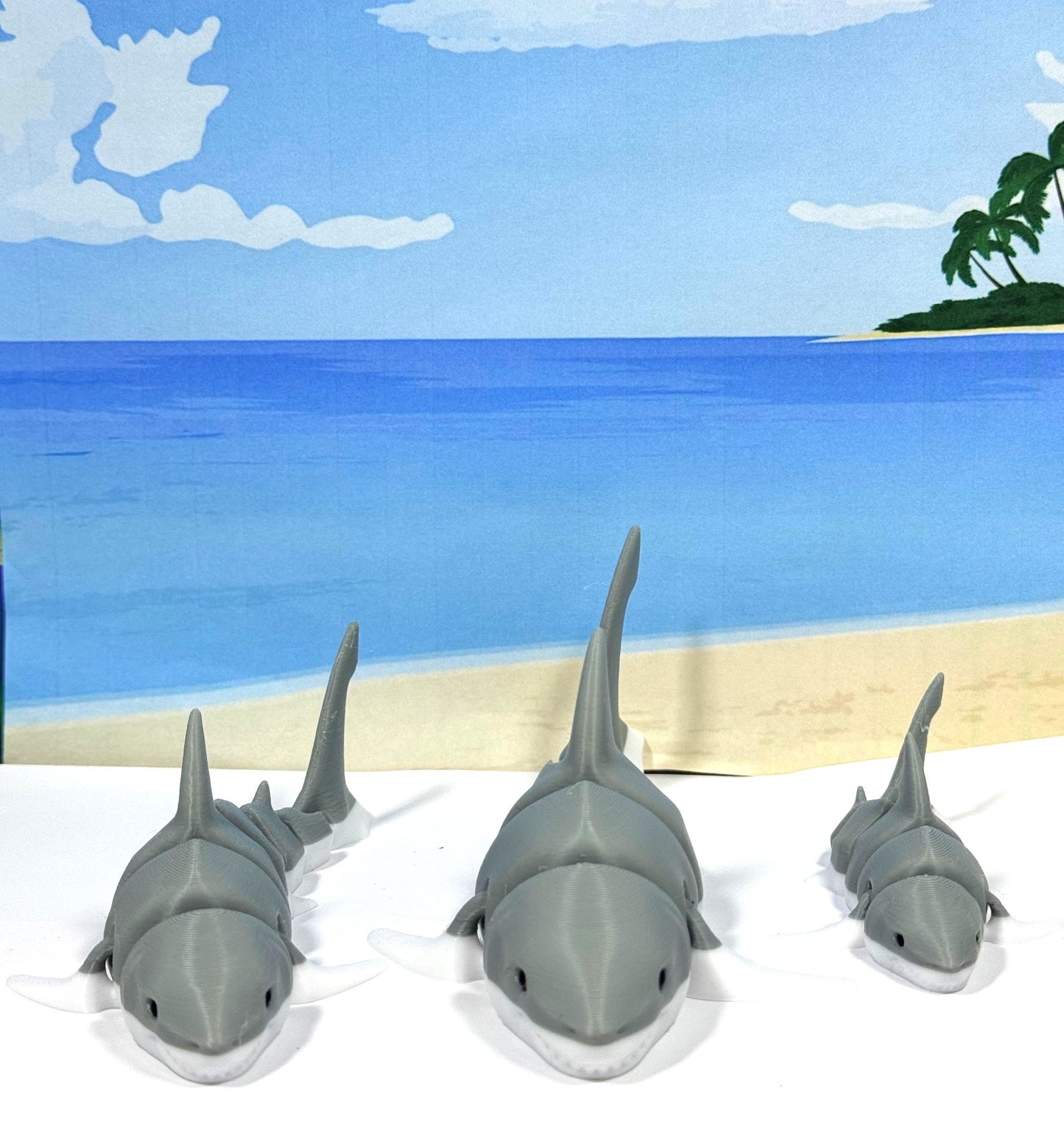 3pcs 3D Printed Sharks, Small Medium Large Articulated Shark Toy, Sea Creatures Fidget Toy, Executive Desk Decor- ASHARK-SET-GRAY
