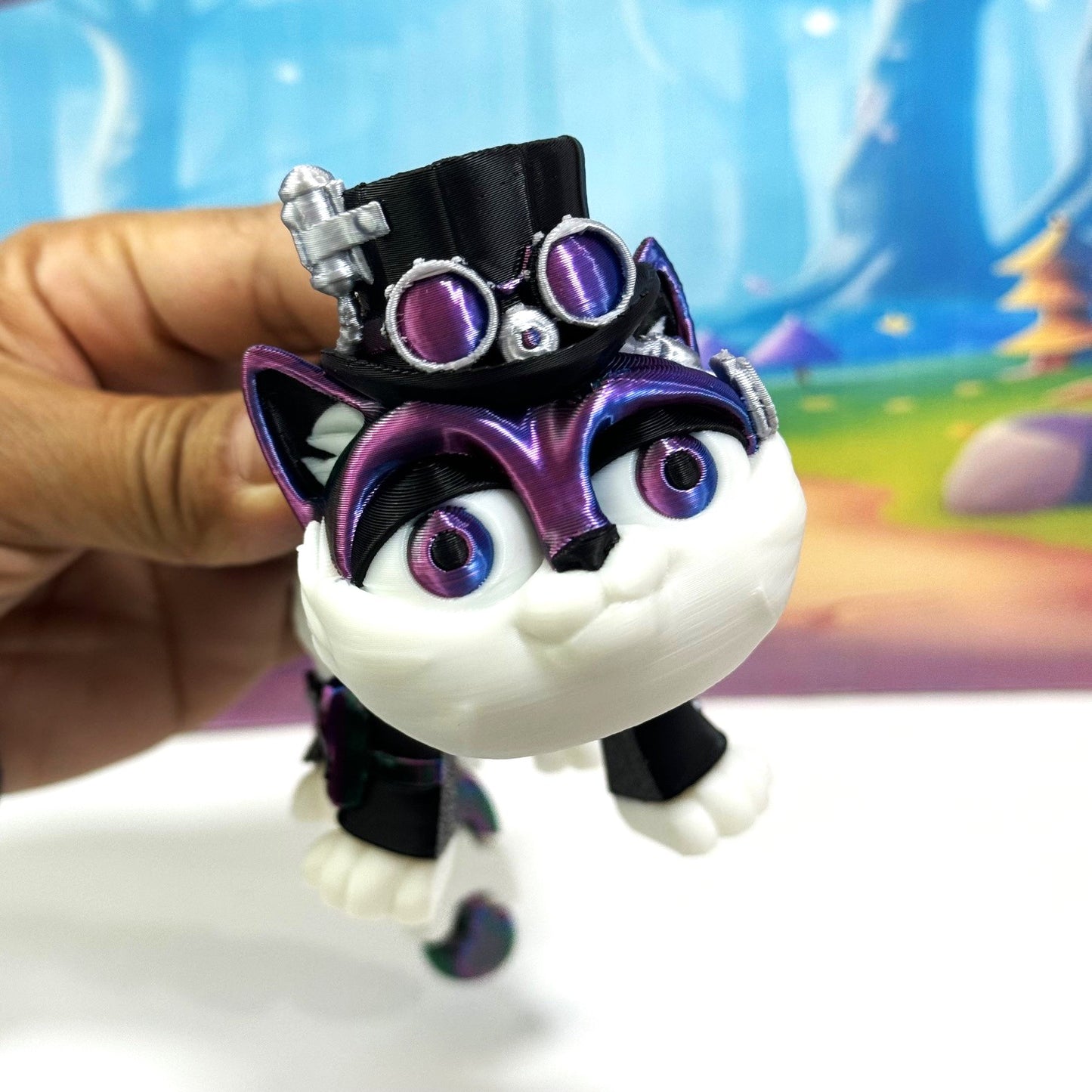 3D Printed Articulated Striped Cat or Steampunk Cat Figurine, Posable Cat Figure ASPCAT-RGB