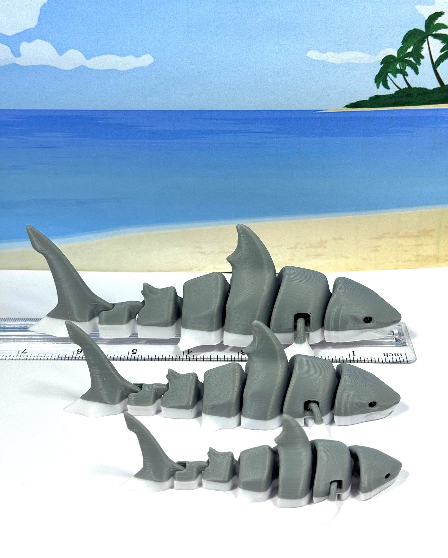 3pcs 3D Printed Sharks, Small Medium Large Articulated Shark Toy, Sea Creatures Fidget Toy, Executive Desk Decor- ASHARK-SET-GRAY