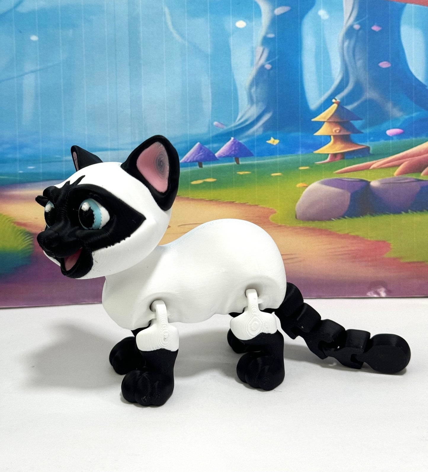 Siamese Cat Figurine 3.5 Inches Black and White Cat 3D Printed Posable Fidget Toy Gift for Cat Lover ASC001-WHITE