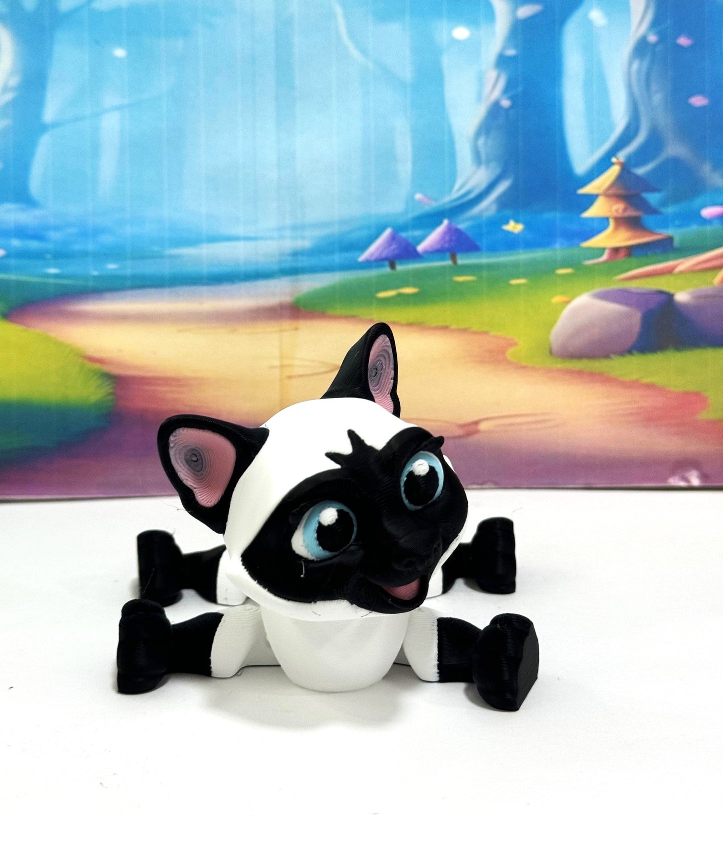 Siamese Cat Figurine 3.5 Inches Black and White Cat 3D Printed Posable Fidget Toy Gift for Cat Lover ASC001-WHITE
