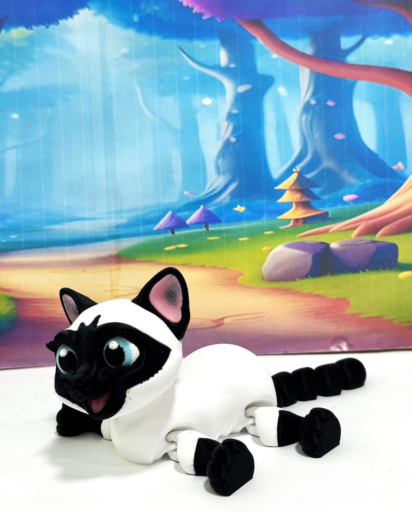 Siamese Cat Figurine 3.5 Inches Black and White Cat 3D Printed Posable Fidget Toy Gift for Cat Lover ASC001-WHITE