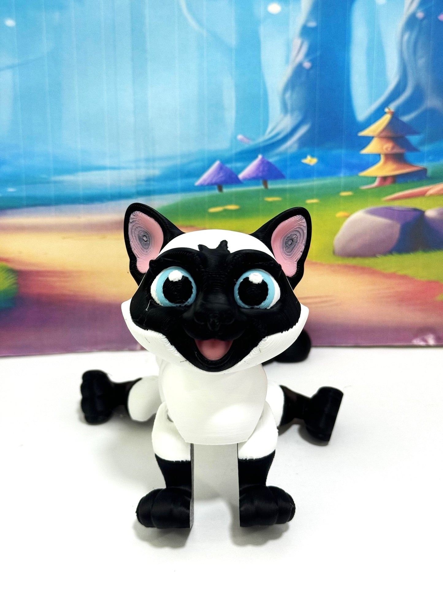 Siamese Cat Figurine 3.5 Inches Black and White Cat 3D Printed Posable Fidget Toy Gift for Cat Lover ASC001-WHITE