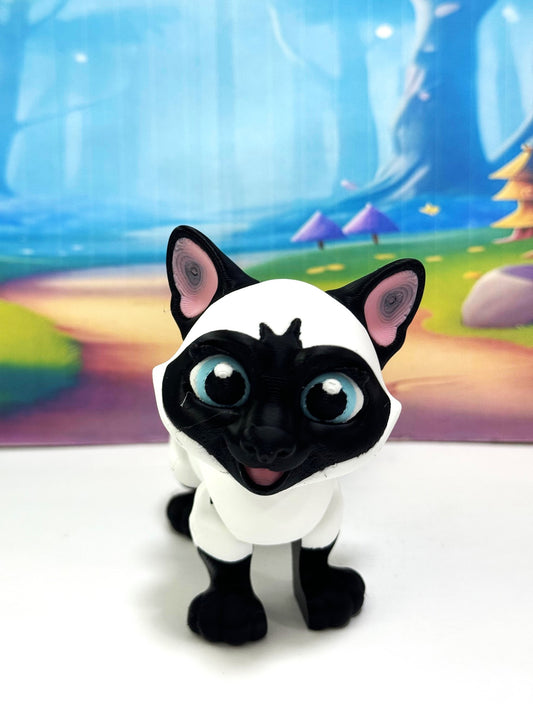 Siamese Cat Figurine 3.5 Inches Black and White Cat 3D Printed Posable Fidget Toy Gift for Cat Lover ASC001-WHITE