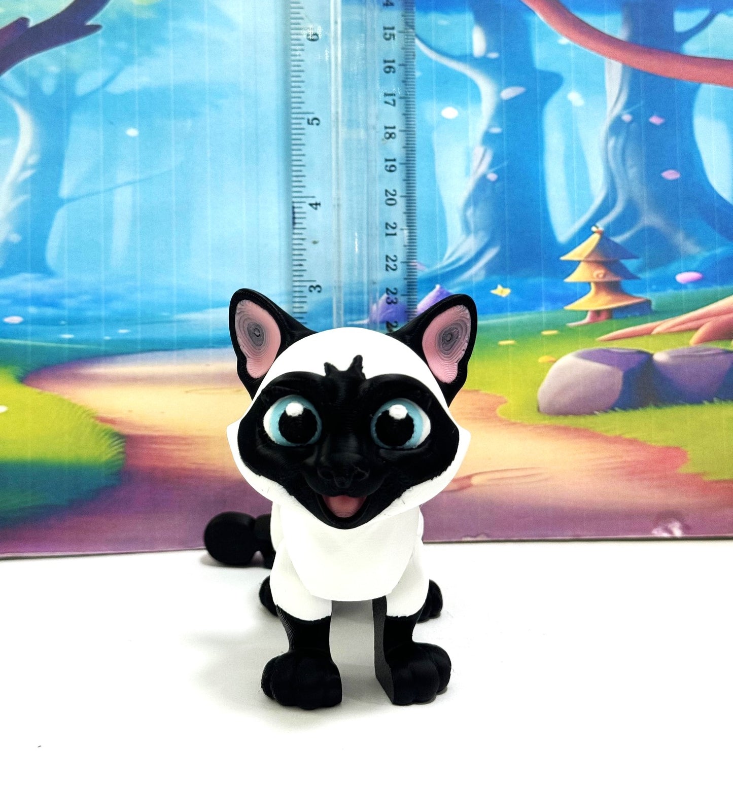 Siamese Cat Figurine 3.5 Inches Black and White Cat 3D Printed Posable Fidget Toy Gift for Cat Lover ASC001-WHITE
